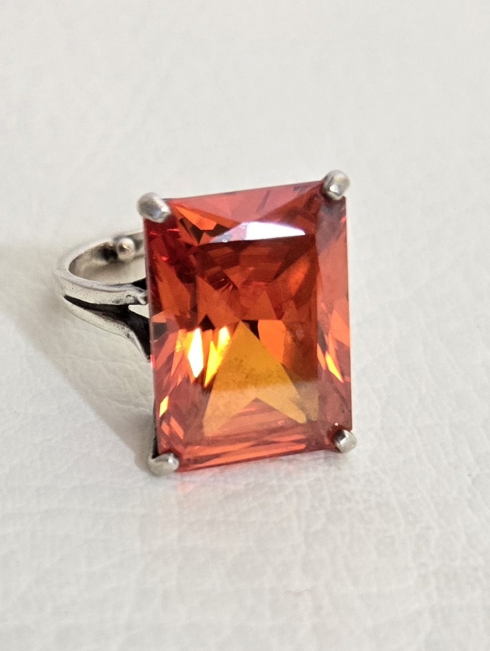 Sterling Silver Orange Gemstone Cocktail Ring